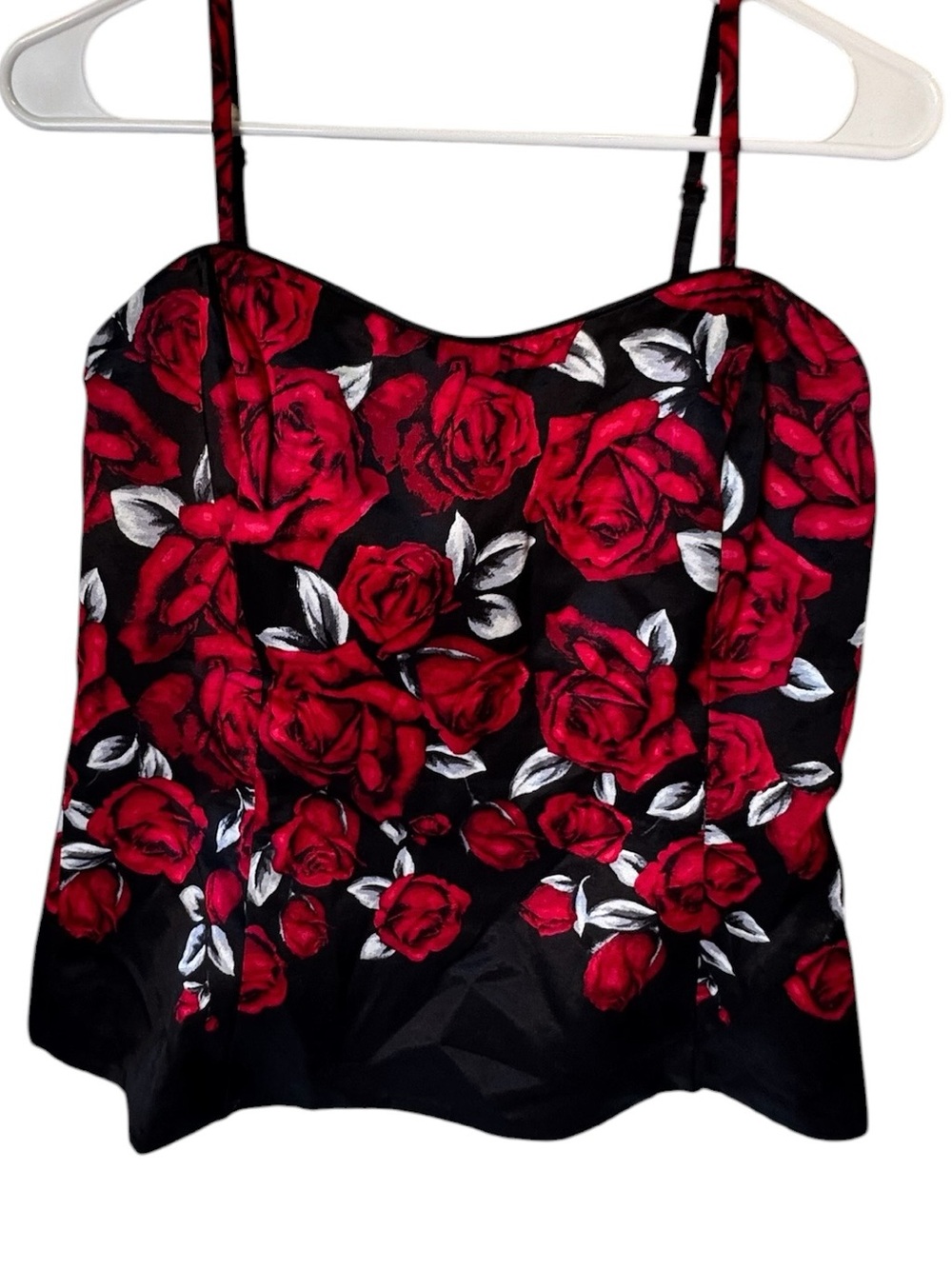White House Black Market Black Cami with Red Rose Print Women’s 10 - Picture 2 of 3
